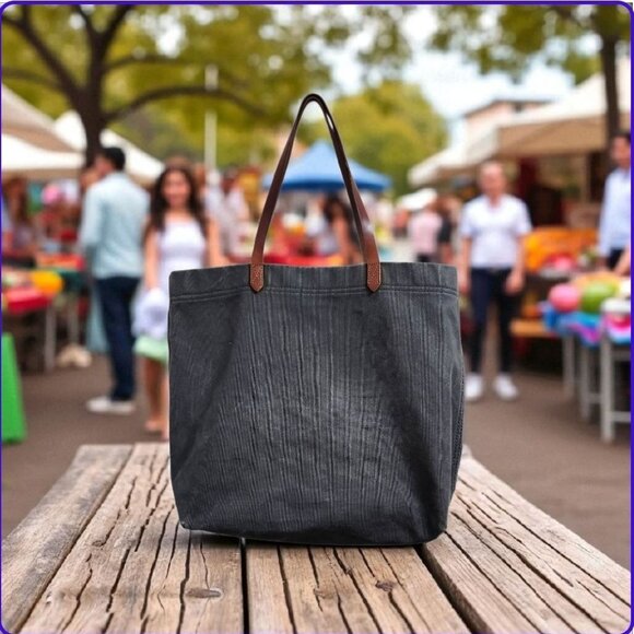 Madewell Gray Tote Bag with Leather Handles - Picture 1 of 13